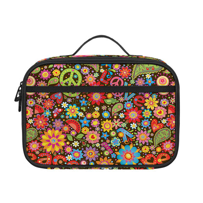 Colorful Hippie Peace Symbols Print Portable Lunch Bag