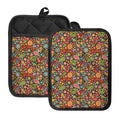Colorful Hippie Peace Symbols Print Pot Holders With Pocket