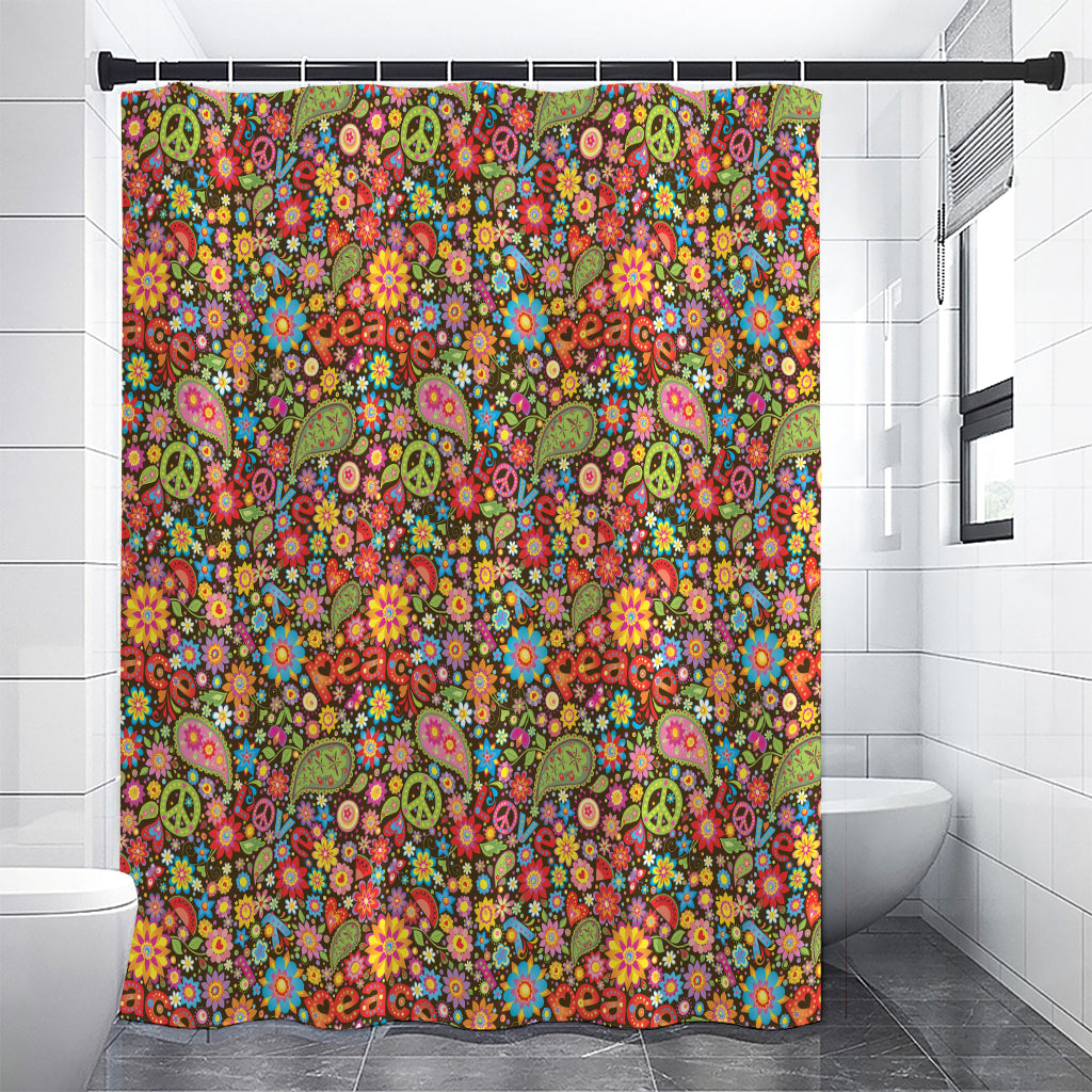 Colorful Hippie Peace Symbols Print Premium Shower Curtain