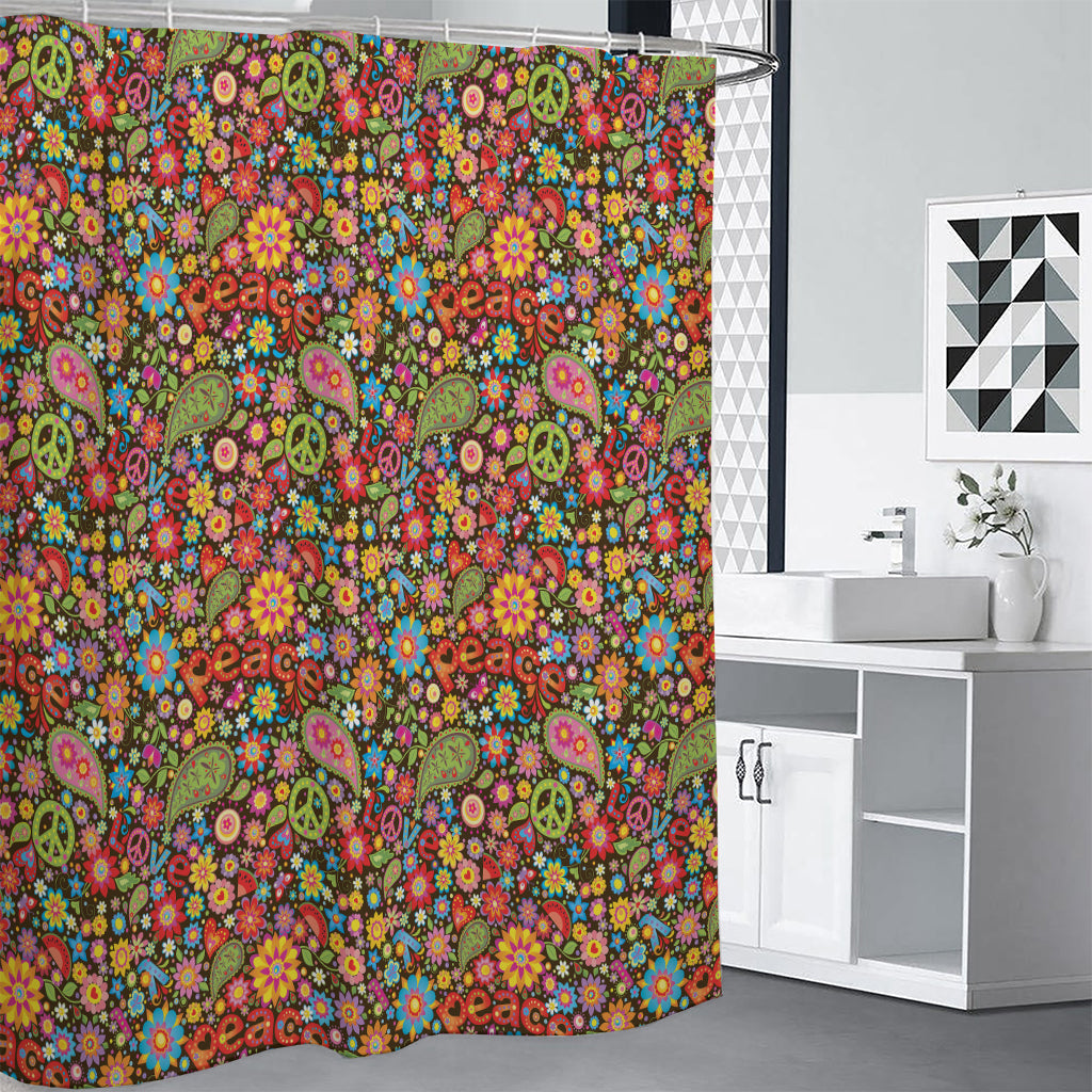 Colorful Hippie Peace Symbols Print Premium Shower Curtain