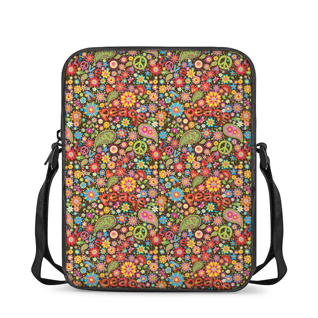 Colorful Hippie Peace Symbols Print Rectangular Crossbody Bag