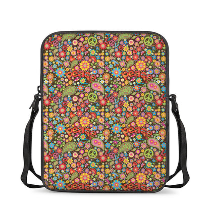 Colorful Hippie Peace Symbols Print Rectangular Crossbody Bag