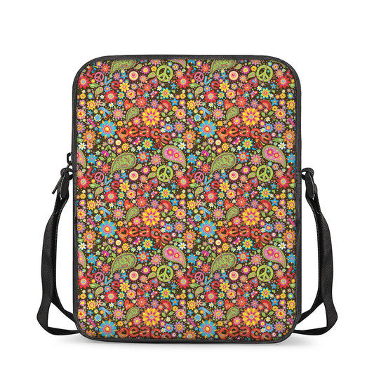 Colorful Hippie Peace Symbols Print Rectangular Crossbody Bag