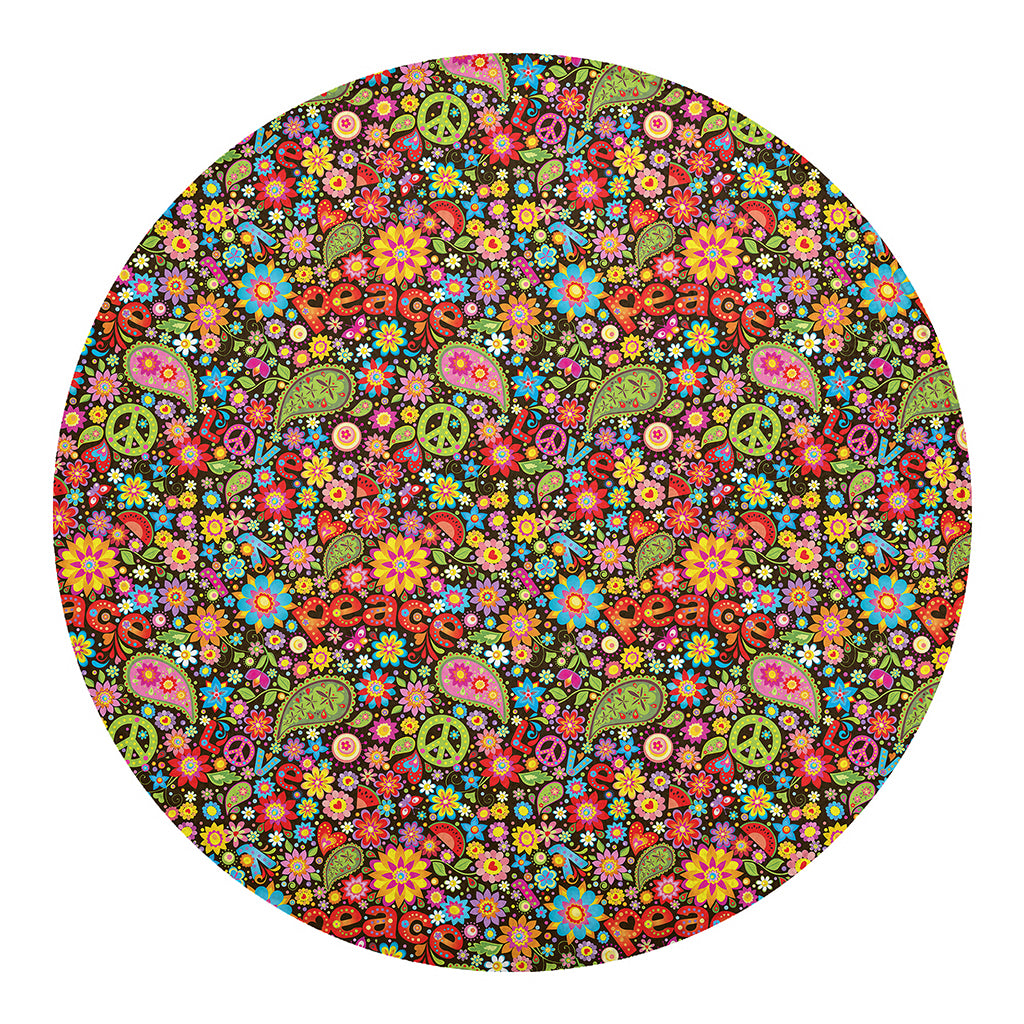 Colorful Hippie Peace Symbols Print Round Blanket