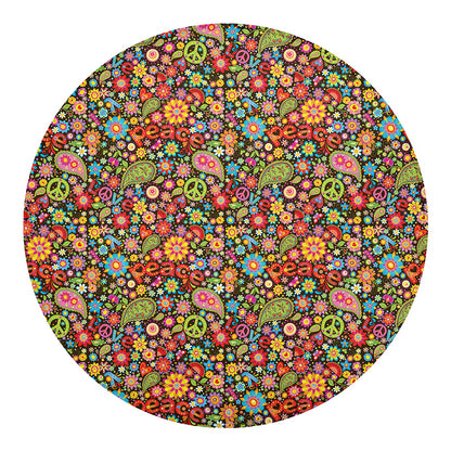 Colorful Hippie Peace Symbols Print Round Blanket