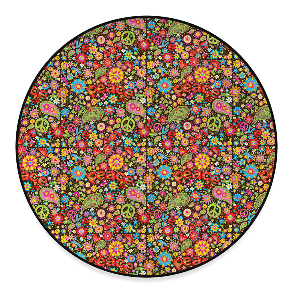 Colorful Hippie Peace Symbols Print Round Floor Mat
