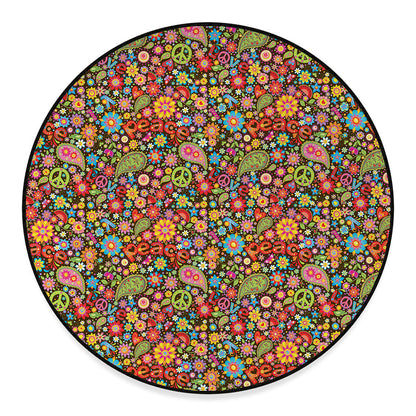 Colorful Hippie Peace Symbols Print Round Floor Mat