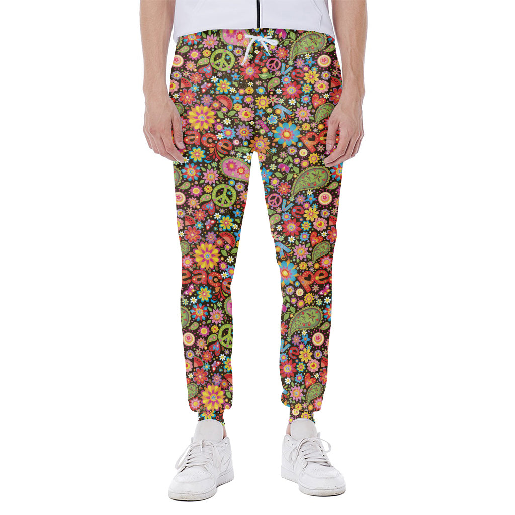 Colorful Hippie Peace Symbols Print Scuba Joggers