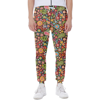 Colorful Hippie Peace Symbols Print Scuba Joggers