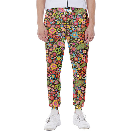 Colorful Hippie Peace Symbols Print Scuba Joggers