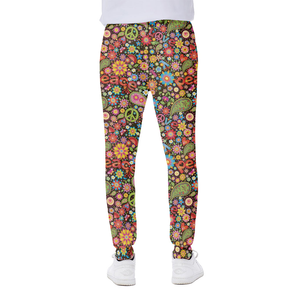 Colorful Hippie Peace Symbols Print Scuba Joggers