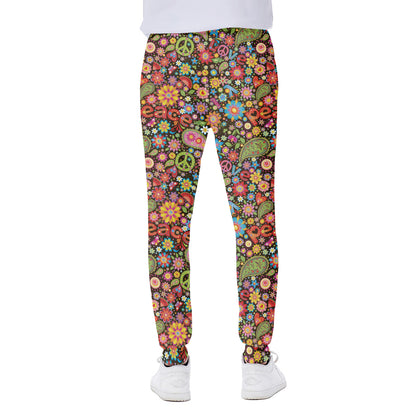 Colorful Hippie Peace Symbols Print Scuba Joggers