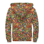 Colorful Hippie Peace Symbols Print Sherpa Lined Zip Up Hoodie