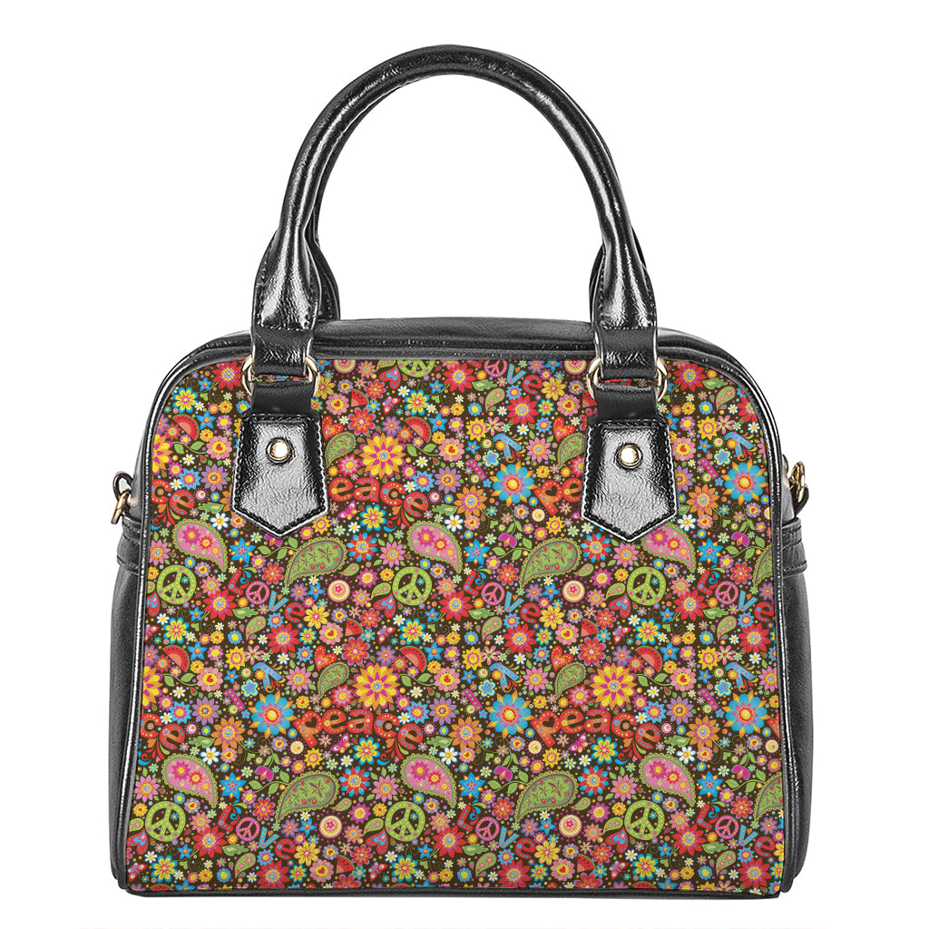 Colorful Hippie Peace Symbols Print Shoulder Handbag