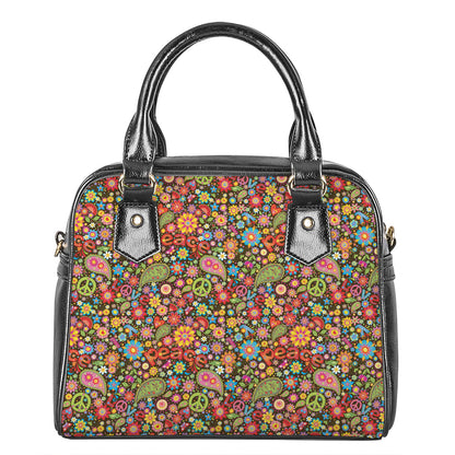 Colorful Hippie Peace Symbols Print Shoulder Handbag