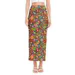 Colorful Hippie Peace Symbols Print Side Slit Maxi Skirt
