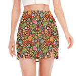 Colorful Hippie Peace Symbols Print Side Slit Mini Skirt