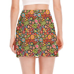 Colorful Hippie Peace Symbols Print Side Slit Mini Skirt