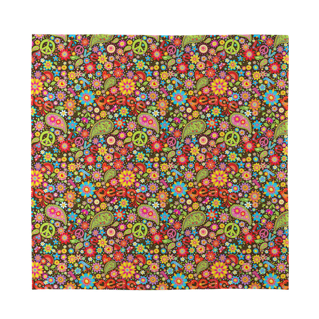 Colorful Hippie Peace Symbols Print Silk Bandana