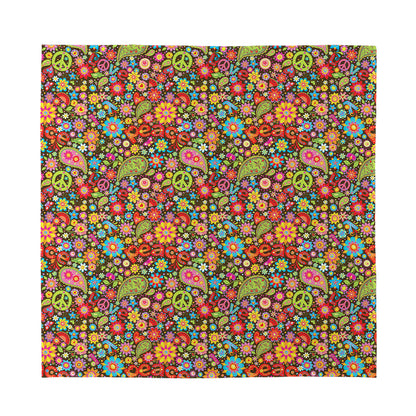 Colorful Hippie Peace Symbols Print Silk Bandana