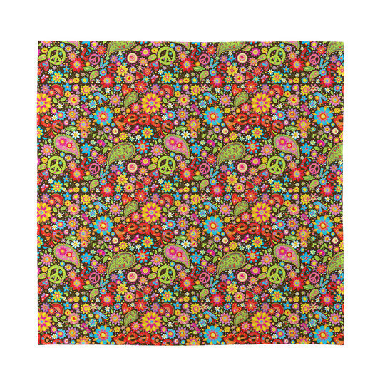 Colorful Hippie Peace Symbols Print Silk Bandana