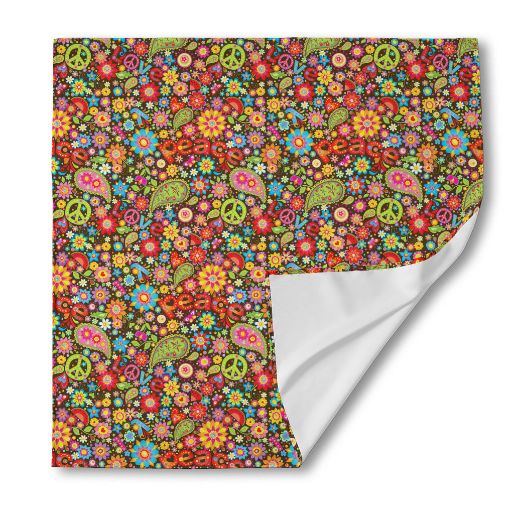 Colorful Hippie Peace Symbols Print Silk Bandana