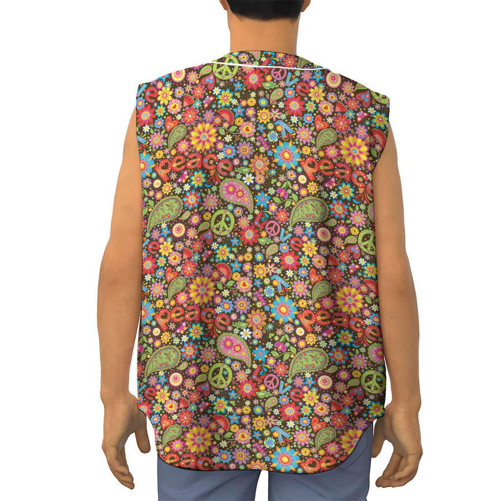 Colorful Hippie Peace Symbols Print Sleeveless Baseball Jersey