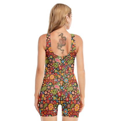 Colorful Hippie Peace Symbols Print Sleeveless One Piece Swimsuit