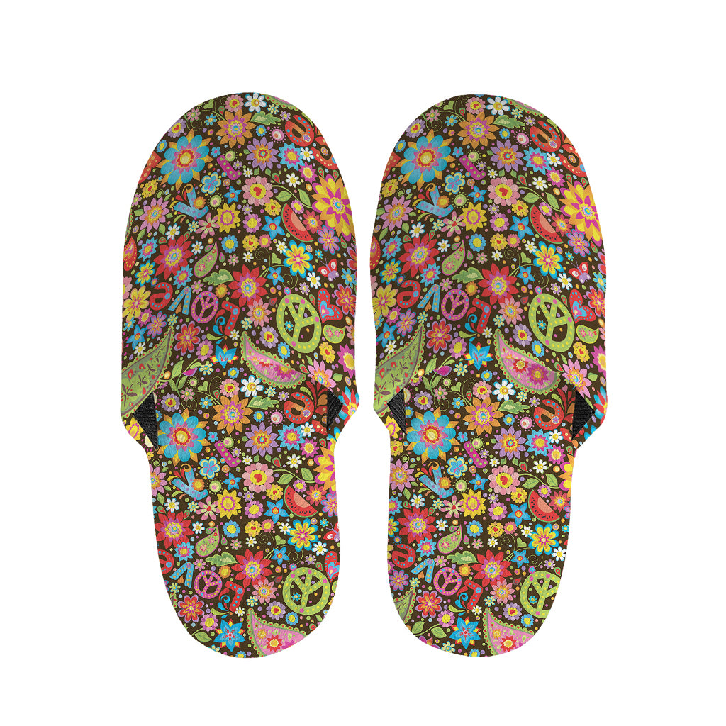 Colorful Hippie Peace Symbols Print Slippers