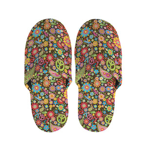 Colorful Hippie Peace Symbols Print Slippers