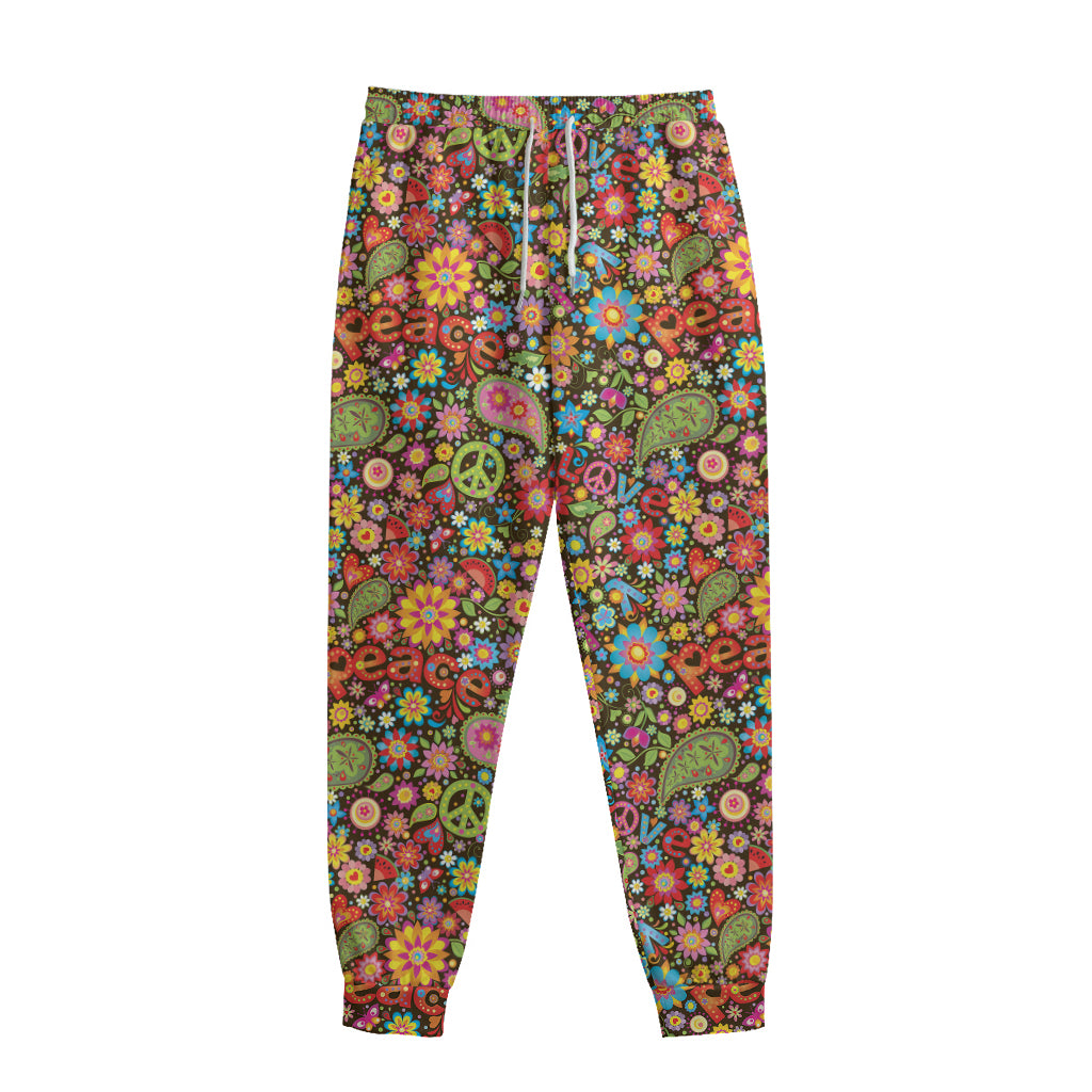 Colorful Hippie Peace Symbols Print Sweatpants