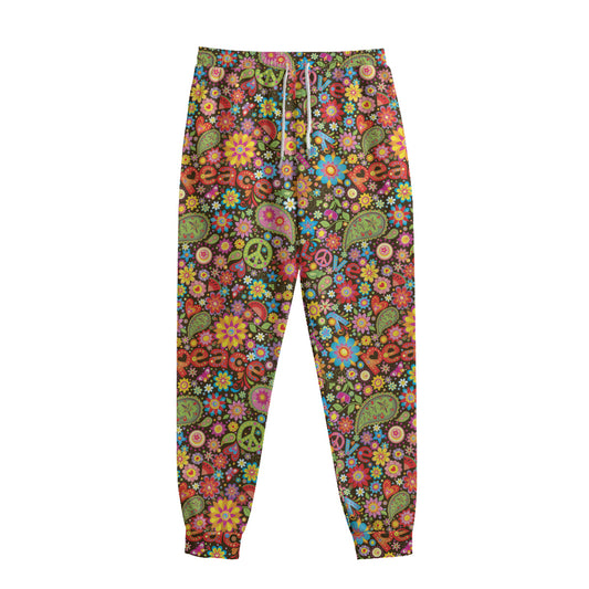 Colorful Hippie Peace Symbols Print Sweatpants