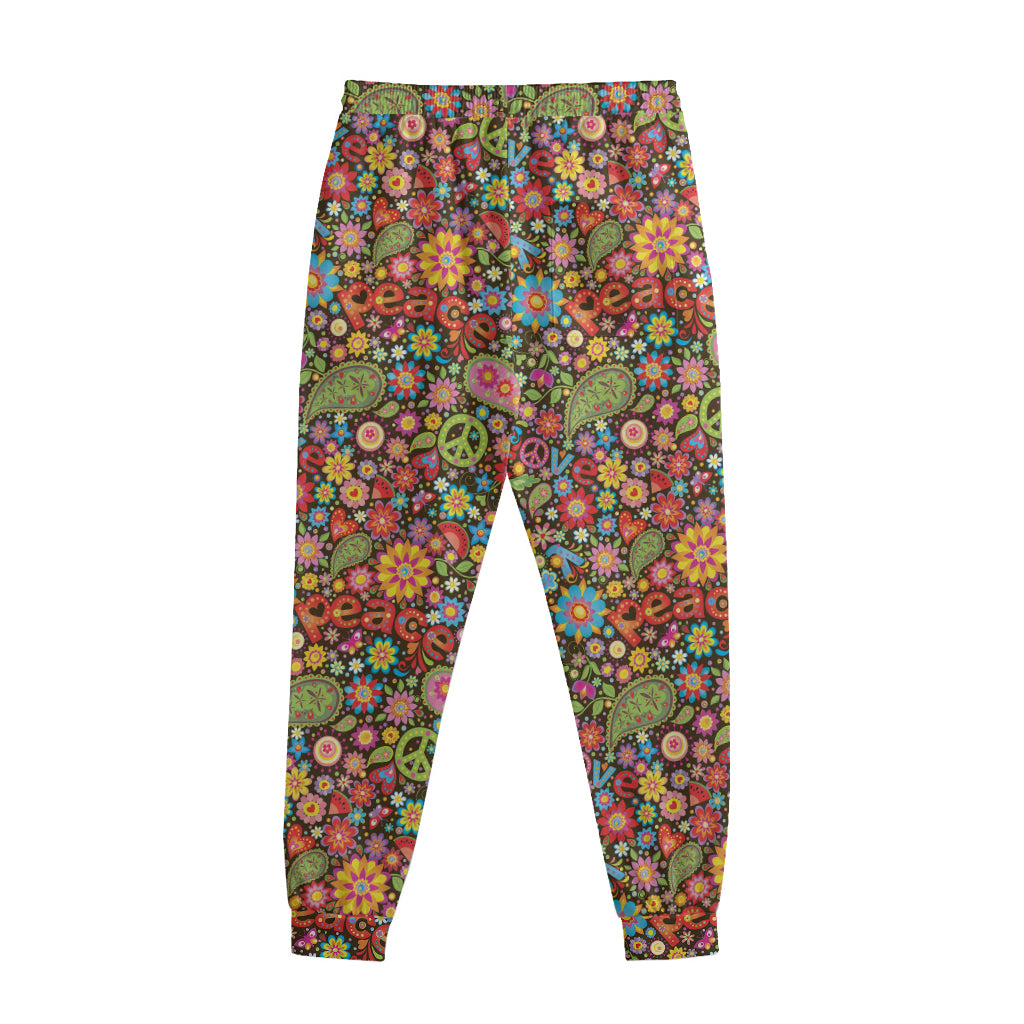 Colorful Hippie Peace Symbols Print Sweatpants