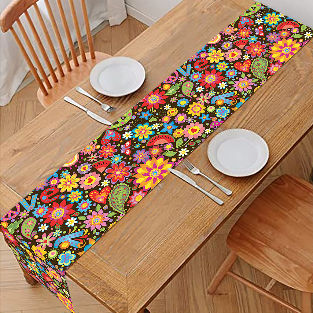 Colorful Hippie Peace Symbols Print Table Runner