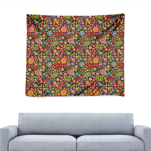 Colorful Hippie Peace Symbols Print Tapestry