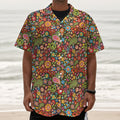 Colorful Hippie Peace Symbols Print Textured Short Sleeve Shirt