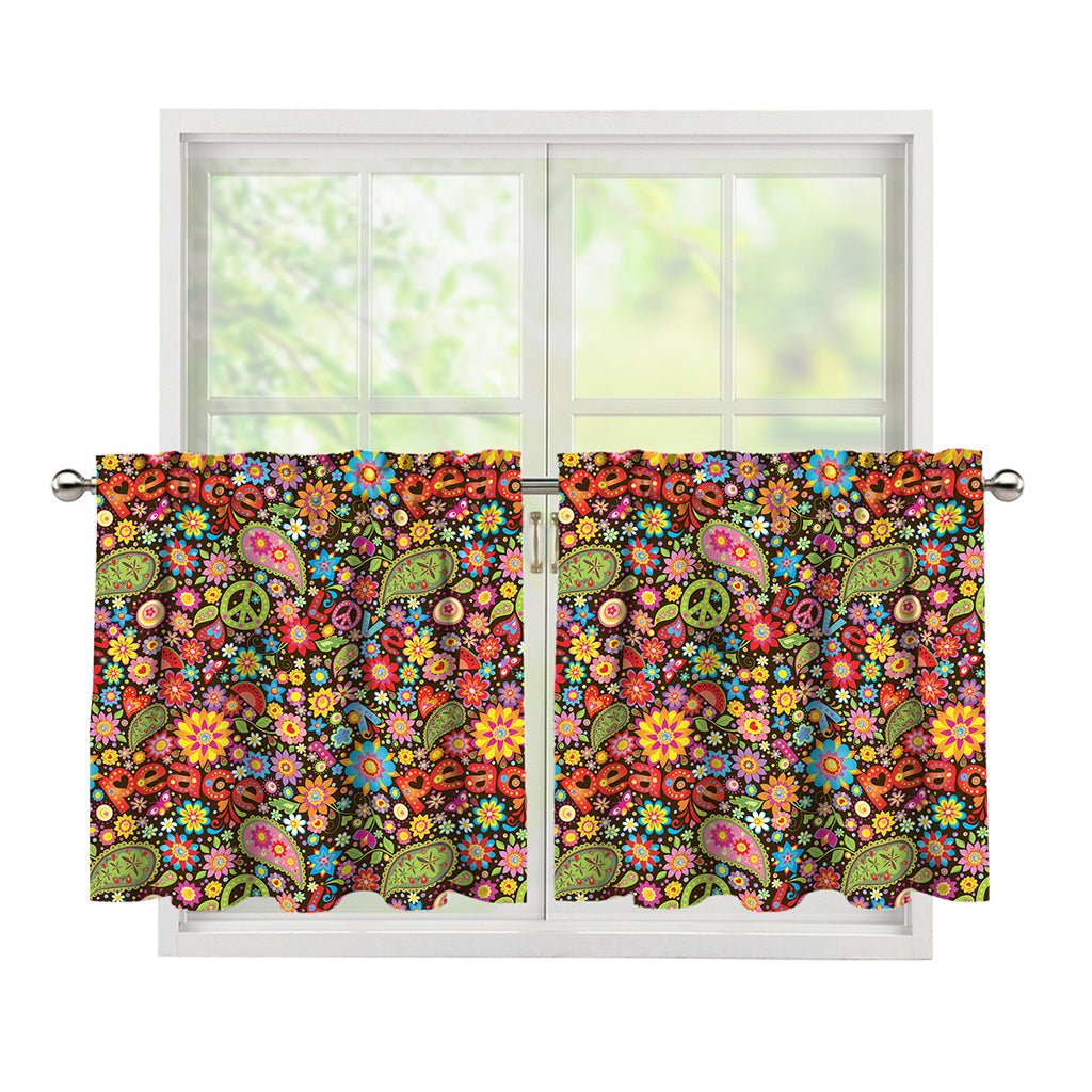 Colorful Hippie Peace Symbols Print Tier Curtains