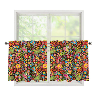 Colorful Hippie Peace Symbols Print Tier Curtains