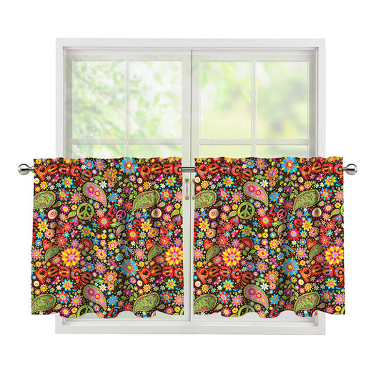 Colorful Hippie Peace Symbols Print Tier Curtains