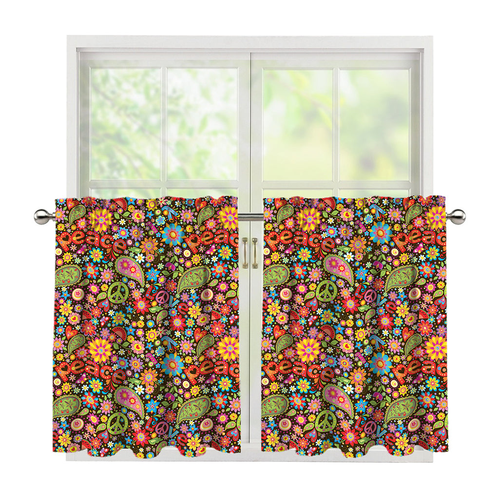 Colorful Hippie Peace Symbols Print Tier Curtains