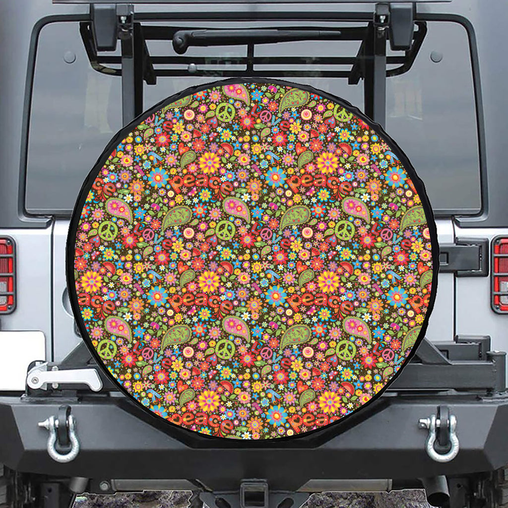 Colorful Hippie Peace Symbols Print Tire Cover