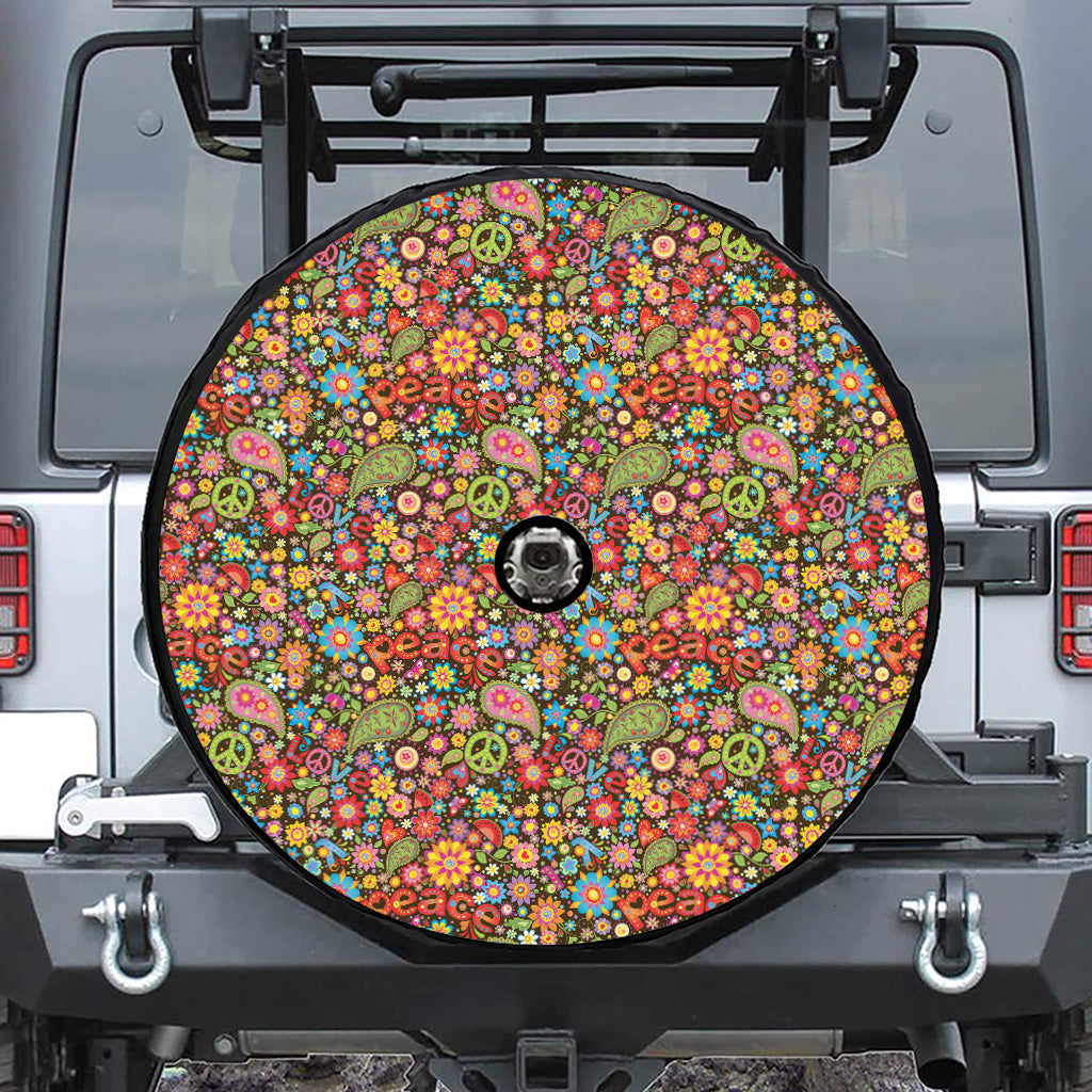 Colorful Hippie Peace Symbols Print Tire Cover With Camera Hole