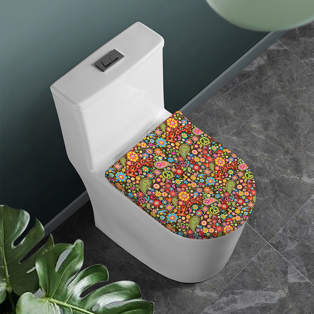 Colorful Hippie Peace Symbols Print Toilet Lid Cover
