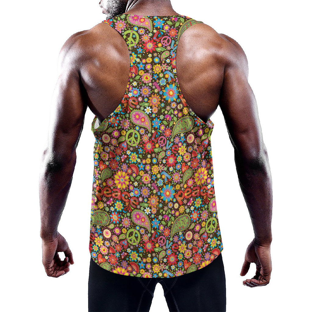 Colorful Hippie Peace Symbols Print Training Tank Top