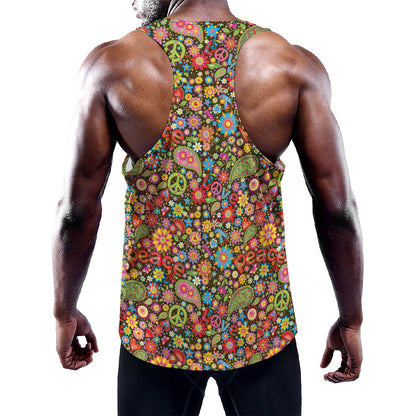 Colorful Hippie Peace Symbols Print Training Tank Top