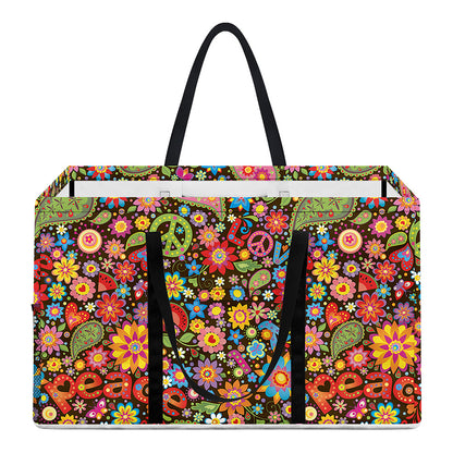 Colorful Hippie Peace Symbols Print Utility Tote Bag