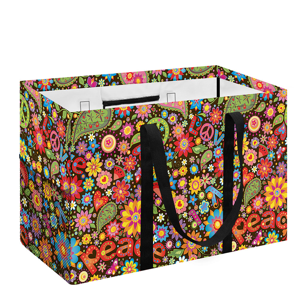 Colorful Hippie Peace Symbols Print Utility Tote Bag