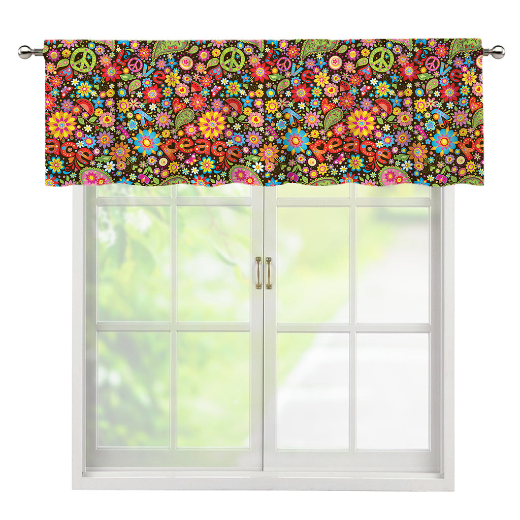 Colorful Hippie Peace Symbols Print Window Valance