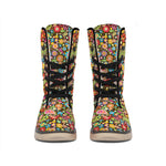 Colorful Hippie Peace Symbols Print Winter Boots