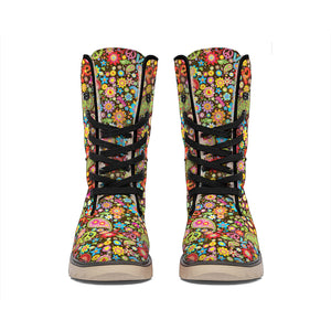 Colorful Hippie Peace Symbols Print Winter Boots